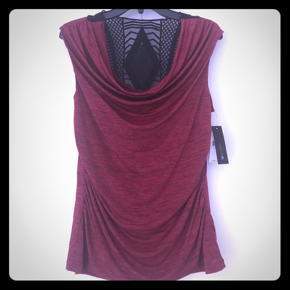 Red and black cowl neck top